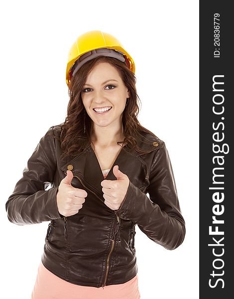 Woman Yellow Hat Thumbs Up