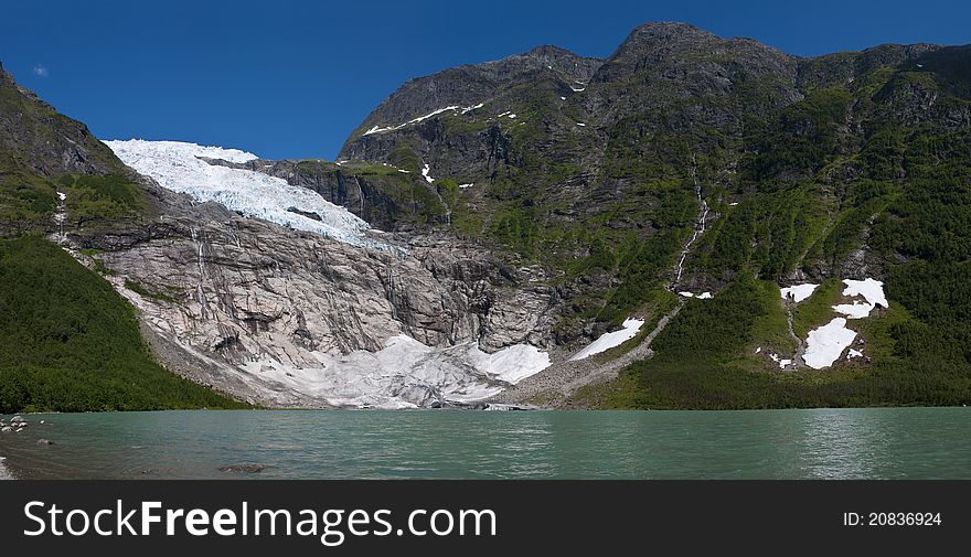 A norwegian glacer on a cristal lake. A norwegian glacer on a cristal lake