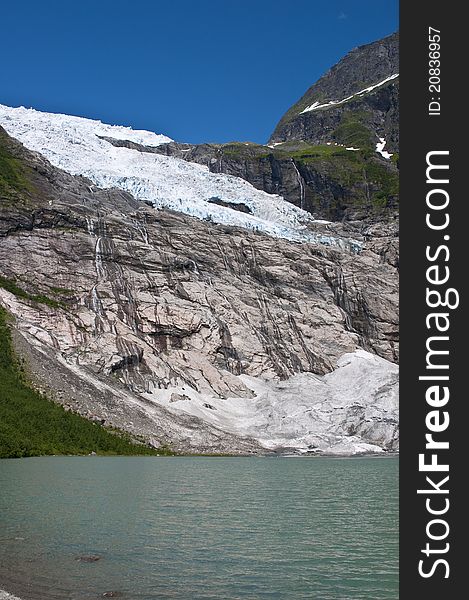 A norwegian glacer on a cristal lake. A norwegian glacer on a cristal lake