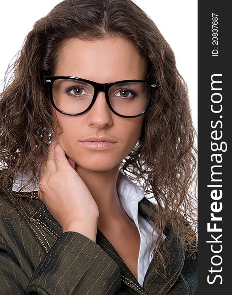 Beautiful Woman Wearing Glasses isolated over white background