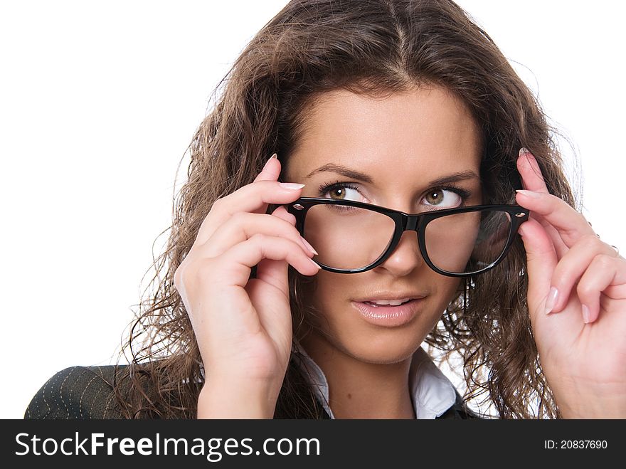 Beautiful Woman Wearing Glasses isolated over white background