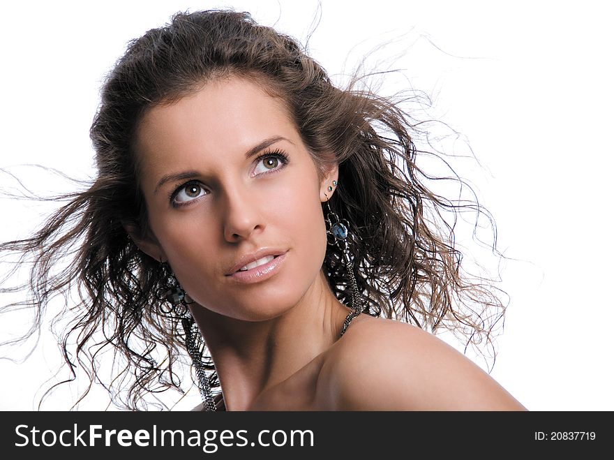 Beautiful young smiling woman isolated over white background