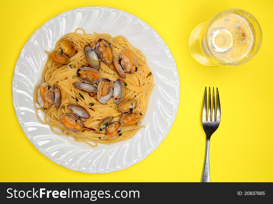 Close up of delicious vongole pasta. Close up of delicious vongole pasta