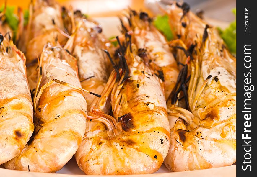 Grilled prawns, seafood menu eat with spicy chili sauce