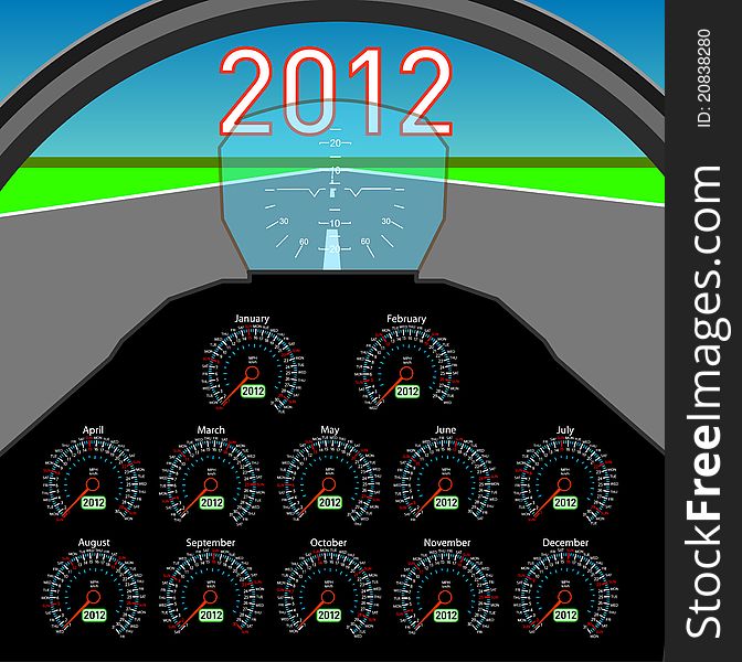 Stylish calendar  in the form of instruments in the cockpit for 2012. Stylish calendar  in the form of instruments in the cockpit for 2012.