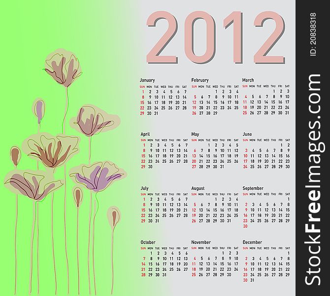 Stylish calendar with flowers for 2012.
