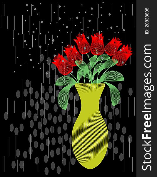Abstract Roses In The Rain. Vector / Cliip Art