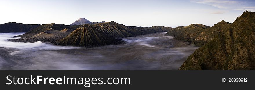 Mountain Bromo in dawn. Mountain Bromo is an active volcano in East Jawa.