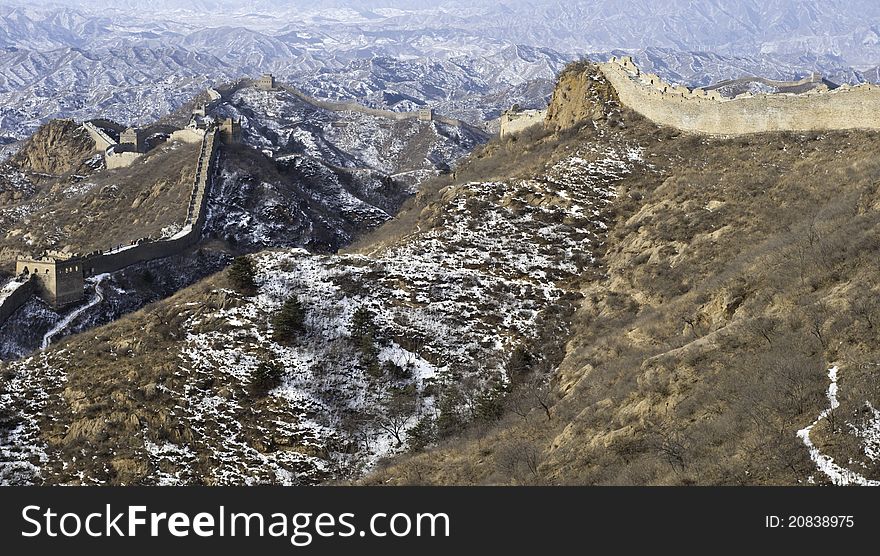 A section of the great wall of China in Winter