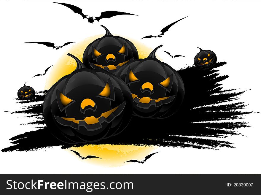 Halloween Background With Pumpkins Moon And Bats