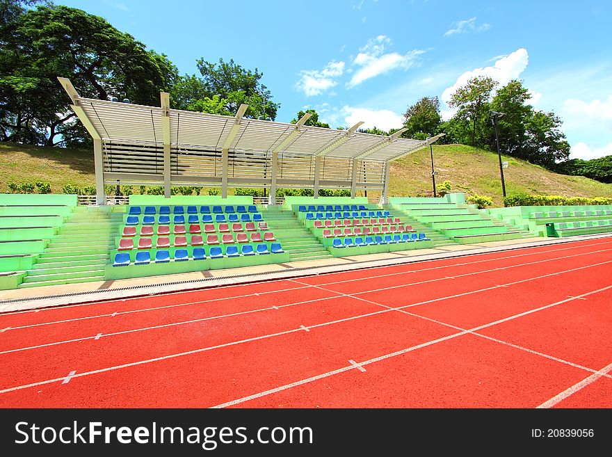 Colorful stadium charis on campus. Colorful stadium charis on campus.