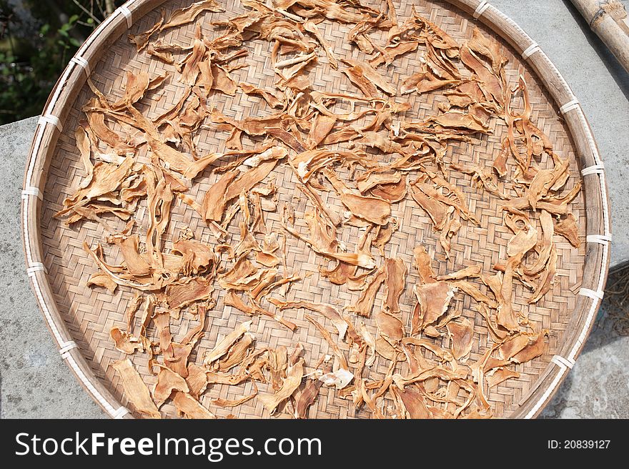 Drying bamboo shoots on a plate. Drying bamboo shoots on a plate