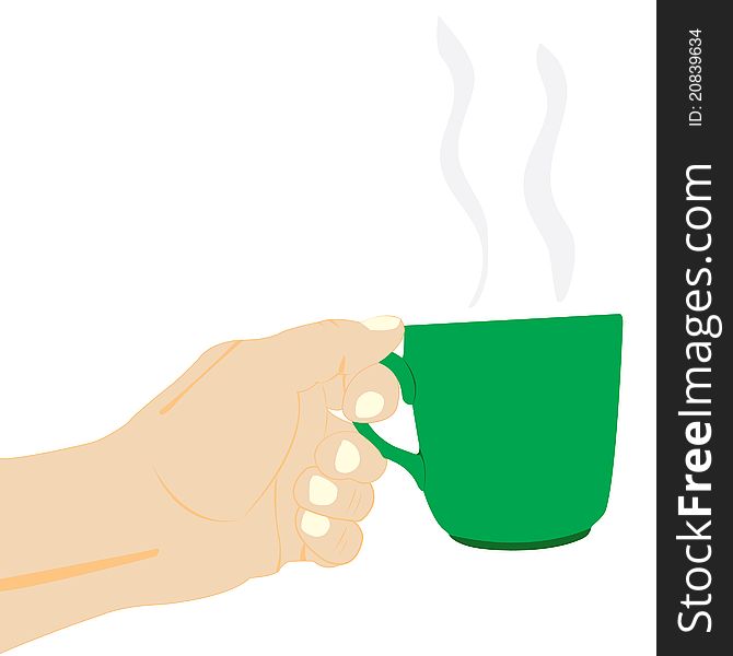 Illustration of the hand with cup of the hot drink