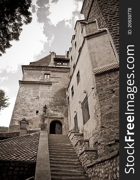 Stone stairs entrance tot the medieval castle of Bran in Romania. Stone stairs entrance tot the medieval castle of Bran in Romania