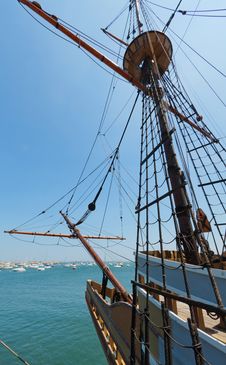 View Of Mast And Rigging On The Tall Sail Ship. Royalty Free Stock Photos
