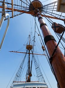 View Of Mast And Rigging On The Tall Sail Ship. Royalty Free Stock Images