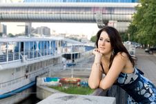 Girl Walking On Embankment Stock Image Girl Walking On Embankment Stock Image