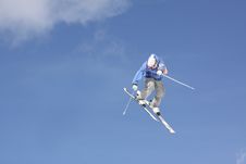 Flying Skier On Mountains Royalty Free Stock Image