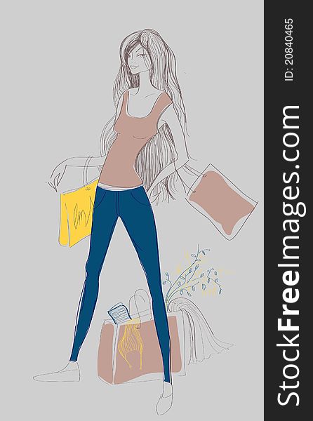Vector sketch of beautiful fashion girl. Vector sketch of beautiful fashion girl