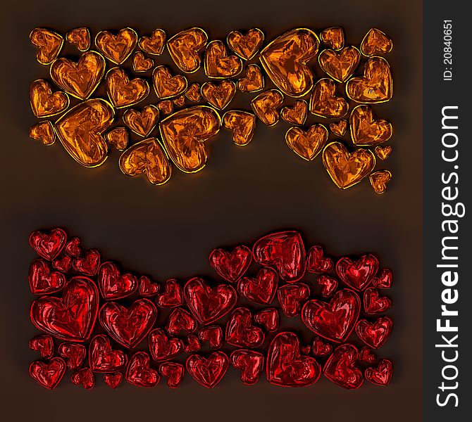 Red and orange glass hearts