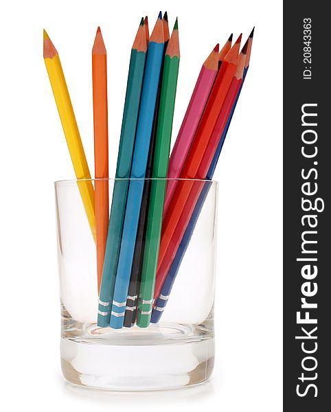 Color set pencils in glass