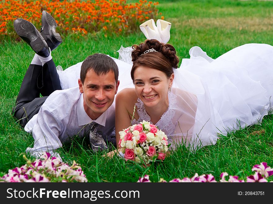 Happy bride and groom