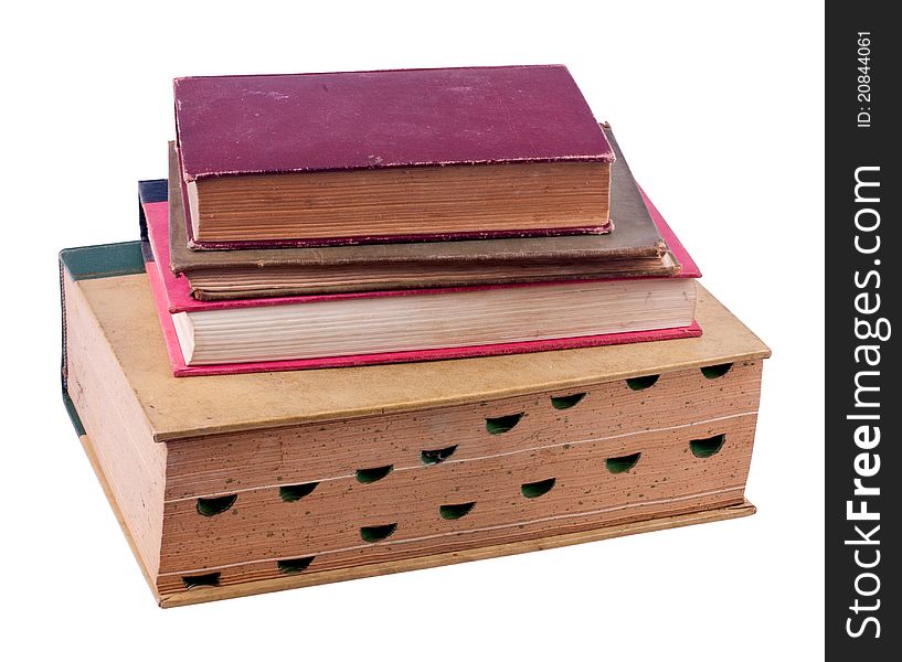 Studio shot of old antique books on white background