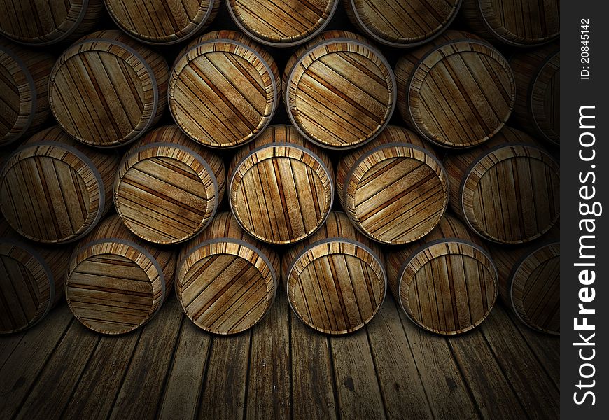 Wall Of Wooden Barrels