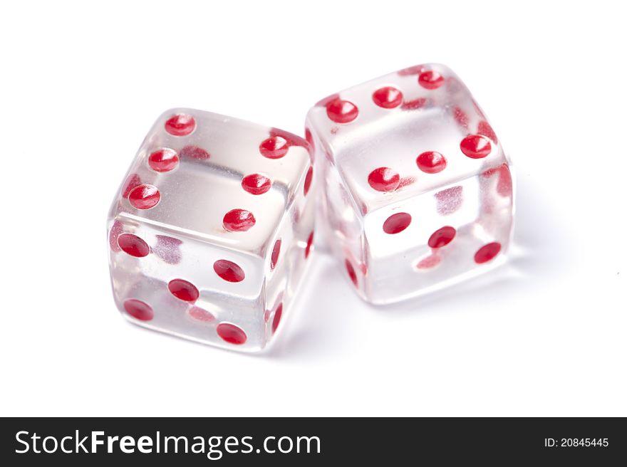 Two transparent dice on white background