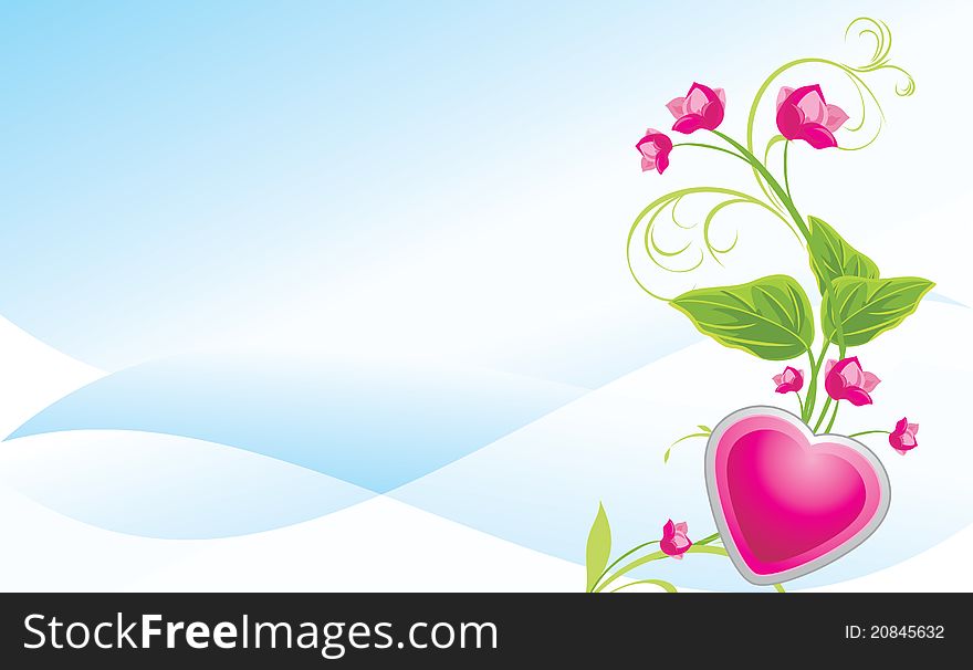 Sprig with pink flowers and heart