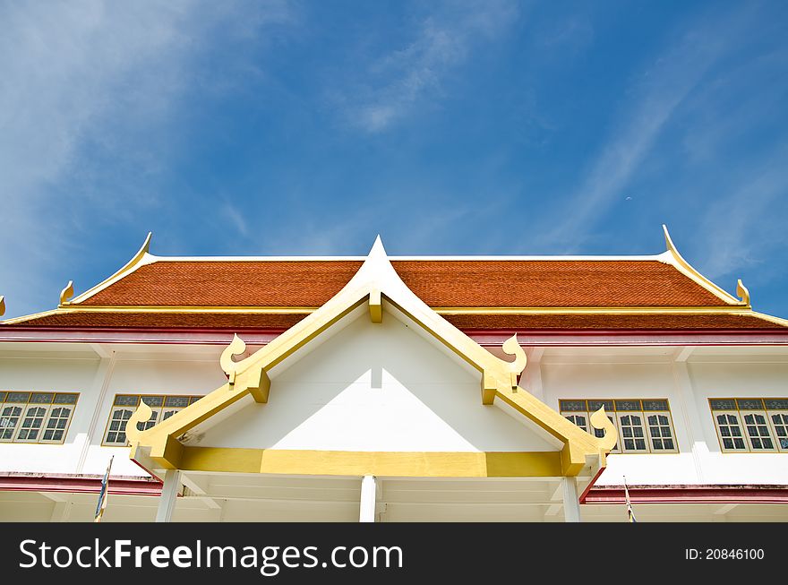 Roof of Thai Traditional Temple with blue sky