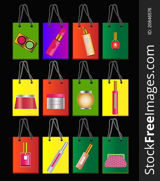 Vector ilustration of different shopping bags for cosmetic