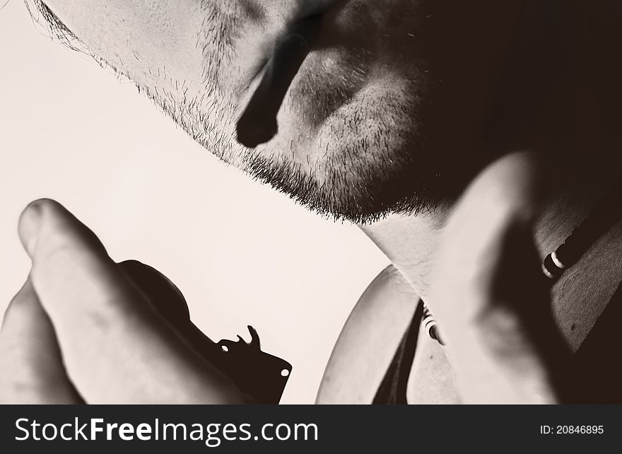 Closeup of a man lighting a cigarette. Closeup of a man lighting a cigarette