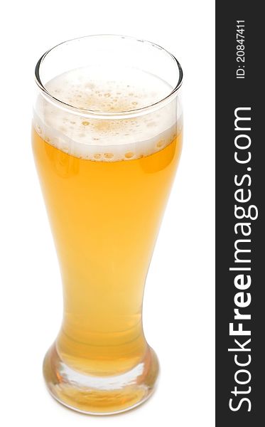 Glass of beer on a white background