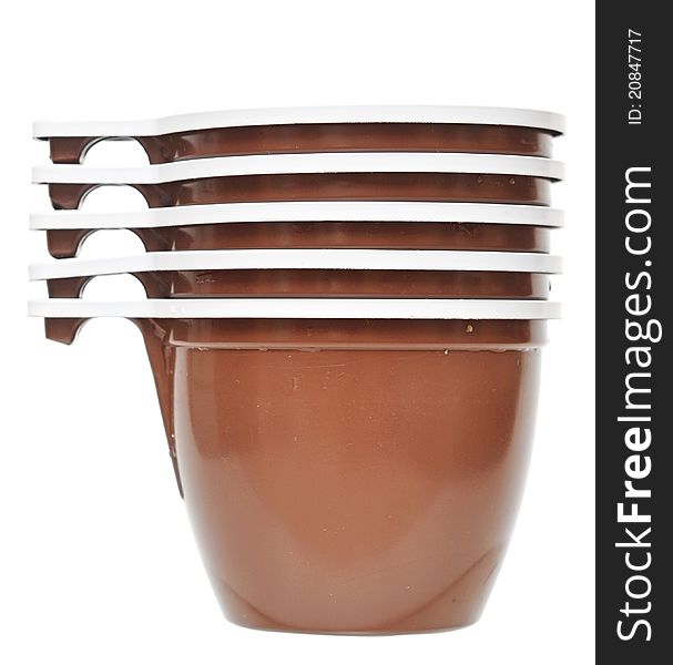 Brown plastic cup on a white background