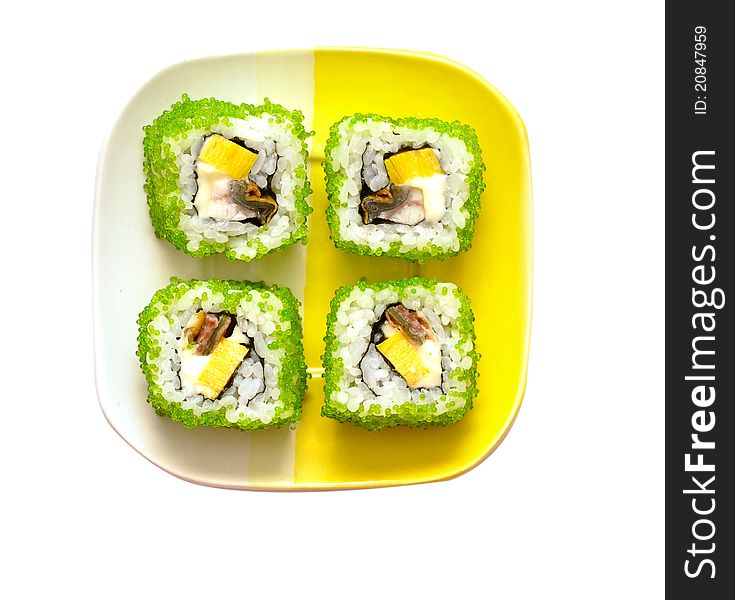 Japanese sushi rolls on plate