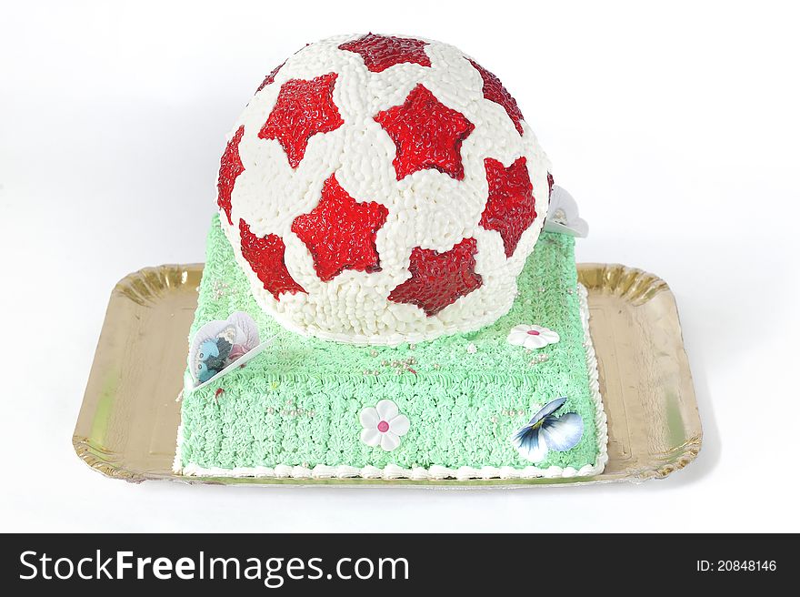 Football cake isolated on white background
