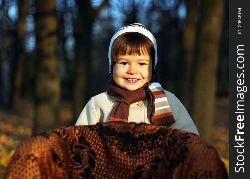 Little Boy In Park In Autumn