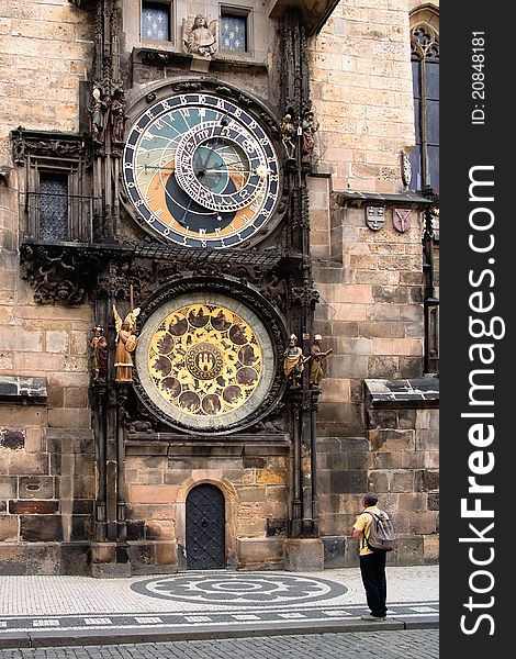 Czech, Prague, big clock on the city place