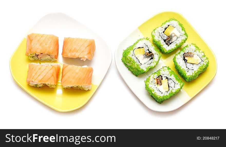 Japanese sushi rolls on plate