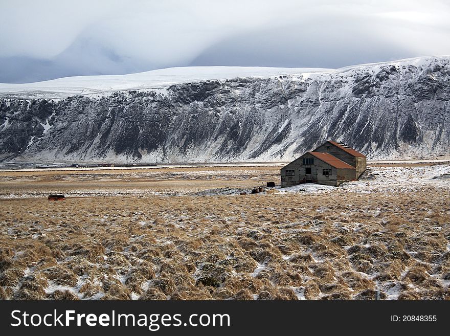 Lonely Farm In Iceland Landscape