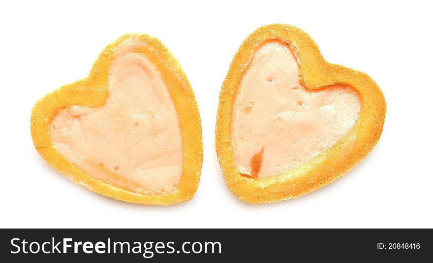 Heart shaped cookies on white background