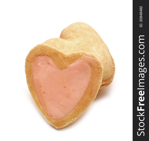 Heart shaped cookies on white background