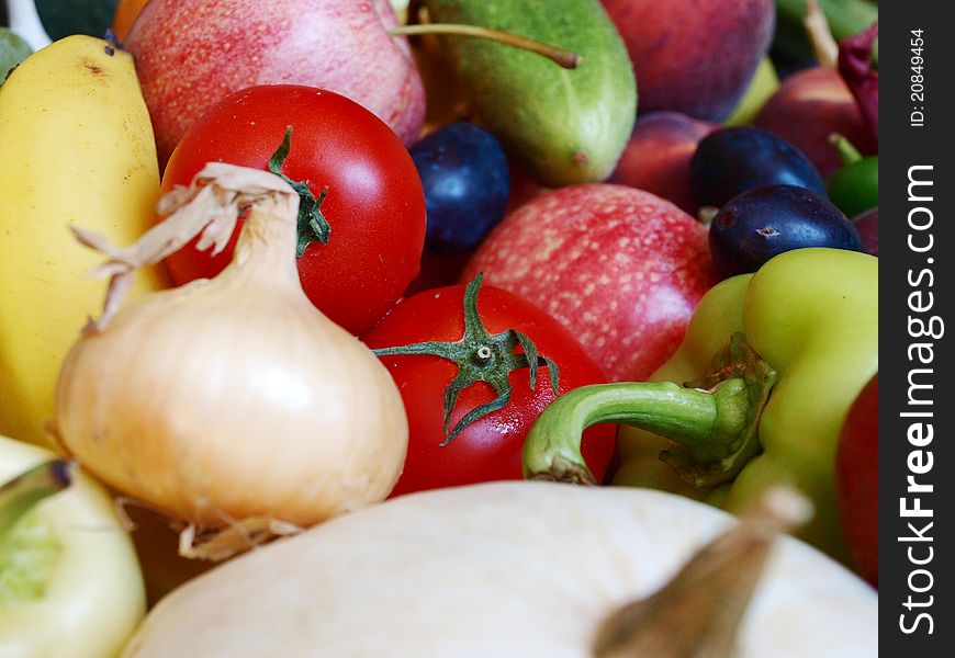 Fruit and vegetables on a background