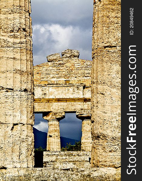 Remains of an ancient temple at Paestum. Remains of an ancient temple at Paestum