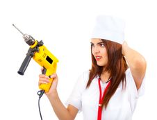 Mad Nurse Wants To Drill You Stock Photos Mad Nurse Wants To Drill You Stock Photos