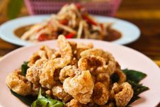 Crispy Pork Salted Rind With Thai Herbal Royalty Free Stock Photography