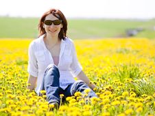 Woman Is Sitting In A Beautiful Meadow Royalty Free Stock Image Woman Is Sitting In A Beautiful Meadow Royalty Free Stock Image