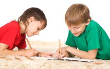 Two Cute Boys Drawing Royalty Free Stock Images