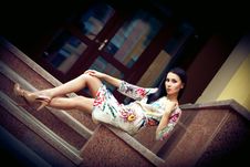 Stunning Brunette Sitting And Posing Stock Photos Stunning Brunette Sitting And Posing Stock Photos